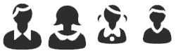 Silhouettes of four people: a woman with a bun, a woman with short hair, a child with pigtails, and a person wearing a cap - aamod villa  holiday home